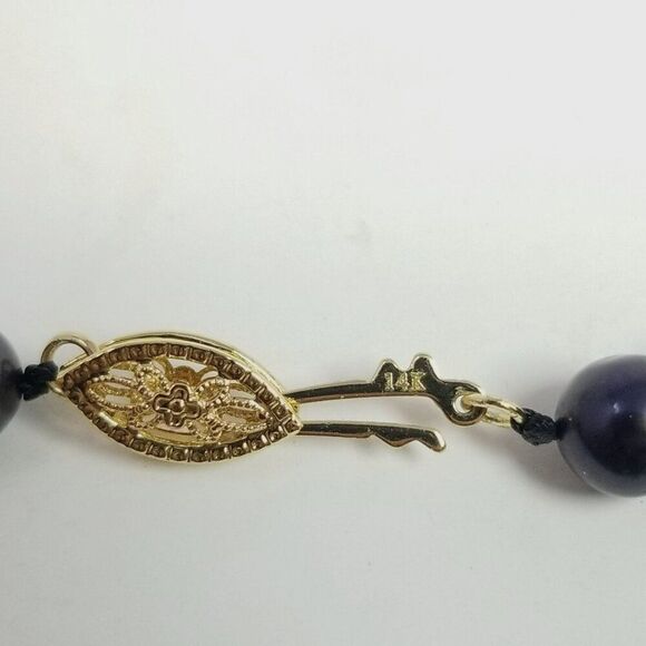 Vintage Black Cultured Pearl Beaded Bracelet, Yellow Gold Filled Clasp, Estate - Picture 4 of 9